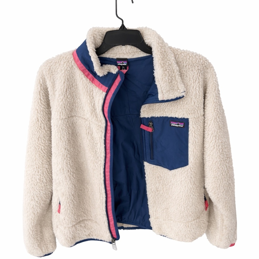 Patagonia Kids Cream and Blue Fleece Jacket